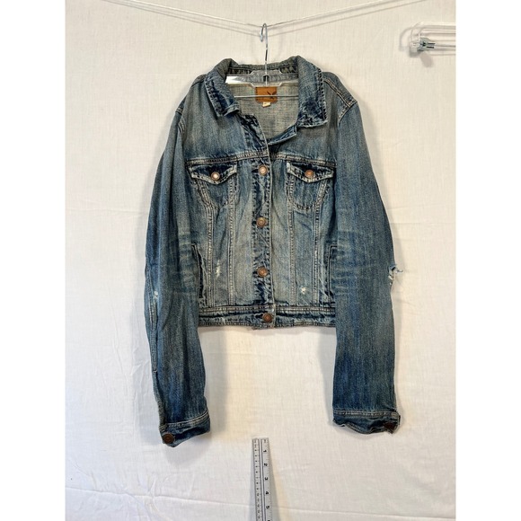 American Eagle Outfitters Jackets & Blazers - American Eagle Womens Distressed Denim Trucker Jacket Medium Wash Blue Large